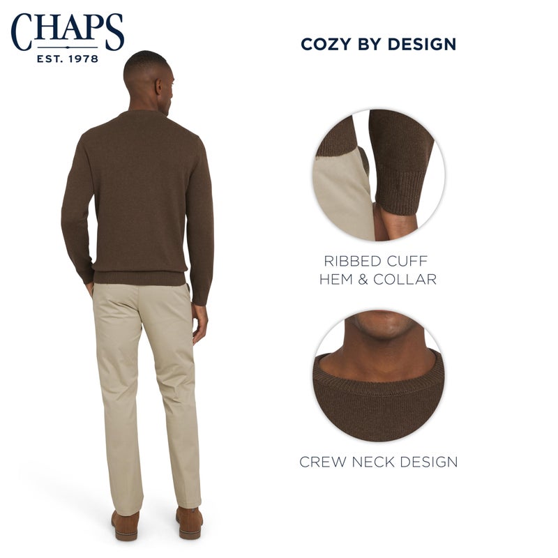 Chaps Men's Classic Fit Long Sleeve Cotton Jersey Midweight Crewneck Sweater, Espresso Heather, Large - Image 4
