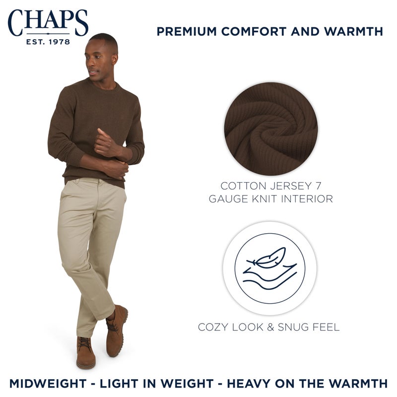 Chaps Men's Classic Fit Long Sleeve Cotton Jersey Midweight Crewneck Sweater, Espresso Heather, Large - Image 3