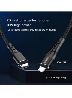 Yesido Yesido CA48 Nylon Braided PD Fast Charging Type-C to Lightning Phone Data Cable Fast Charging 18W Type-C PD Cable Line for iPhone Devices - Black  - Image 3