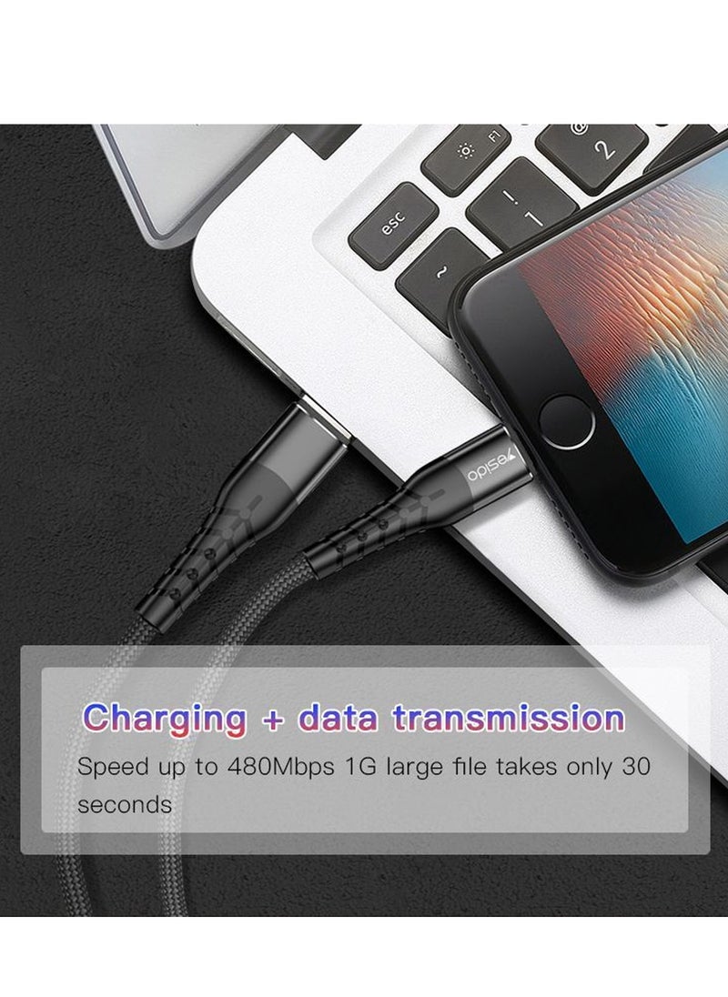 Yesido - Yesido CA48 Nylon Braided PD Fast Charging Type-C to Lightning Phone Data Cable Fast Charging 18W Type-C PD Cable Line for iPhone Devices - Black - Image 1