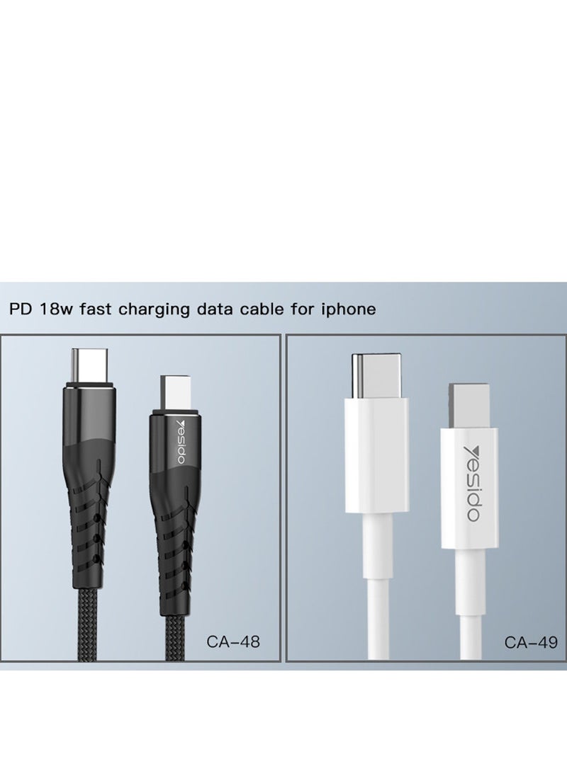 Yesido - Yesido CA48 Nylon Braided PD Fast Charging Type-C to Lightning Phone Data Cable Fast Charging 18W Type-C PD Cable Line for iPhone Devices - Black - Image 1