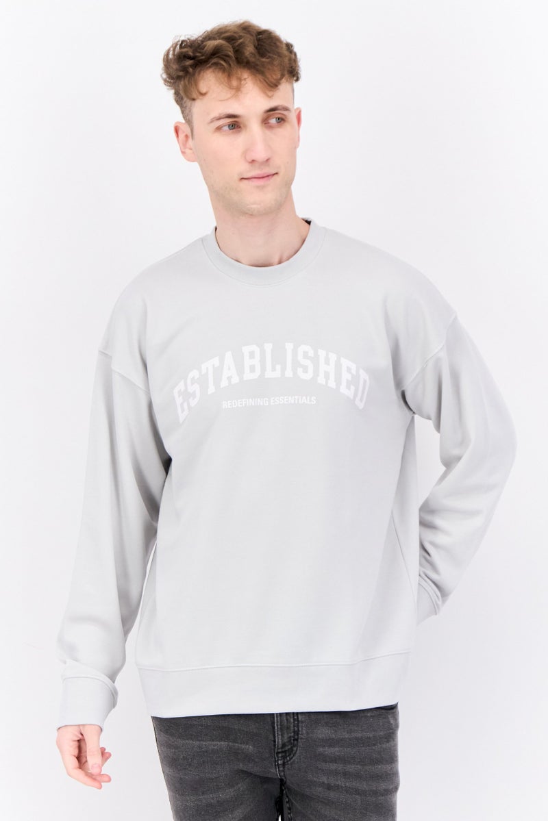Established Redefining Essentials Men Crew Neck Long Sleeves Brand Logo Sweatshirt, Grey - Image 1