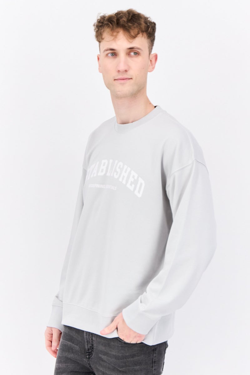Established Redefining Essentials Men Crew Neck Long Sleeves Brand Logo Sweatshirt, Grey - Image 2