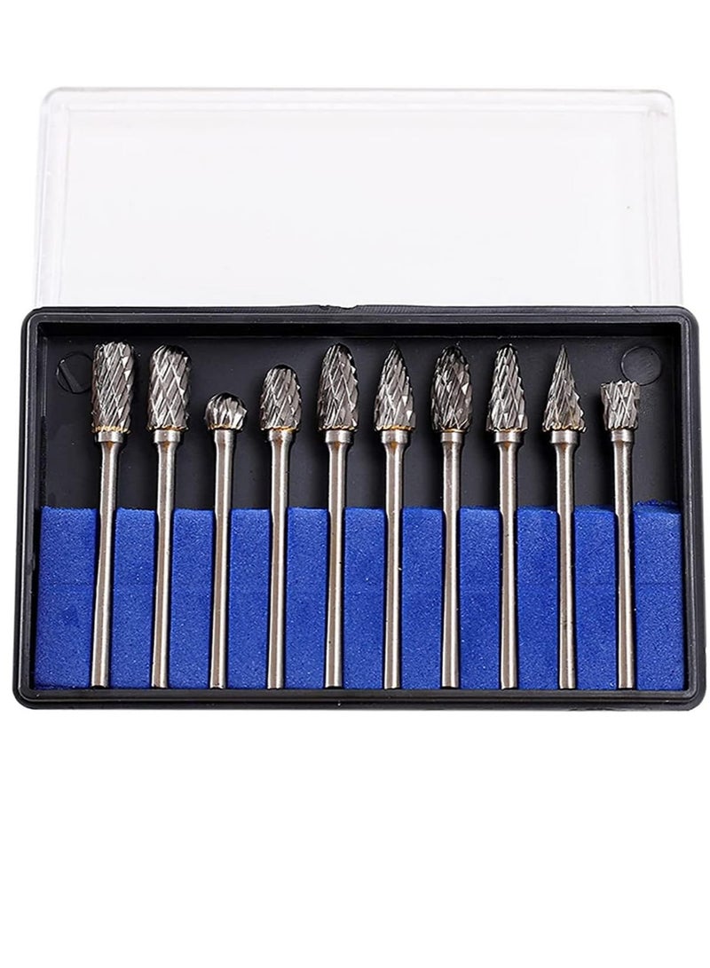 Double Cut Tungsten Carbide Rotary Burr Set 10pcs 1 8 Shank 1 4 Head Length Tungsten Steel for Wood and Stone Carving Steel Metal Working - Image 4