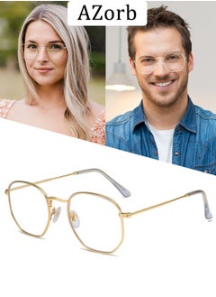 AZorb Metal Blue Light Glasses for men women Square Clear Lens eyeglasses Anti blue light blocking eye glasses for Reading Gaming Computer Phone Gold  - Image 1