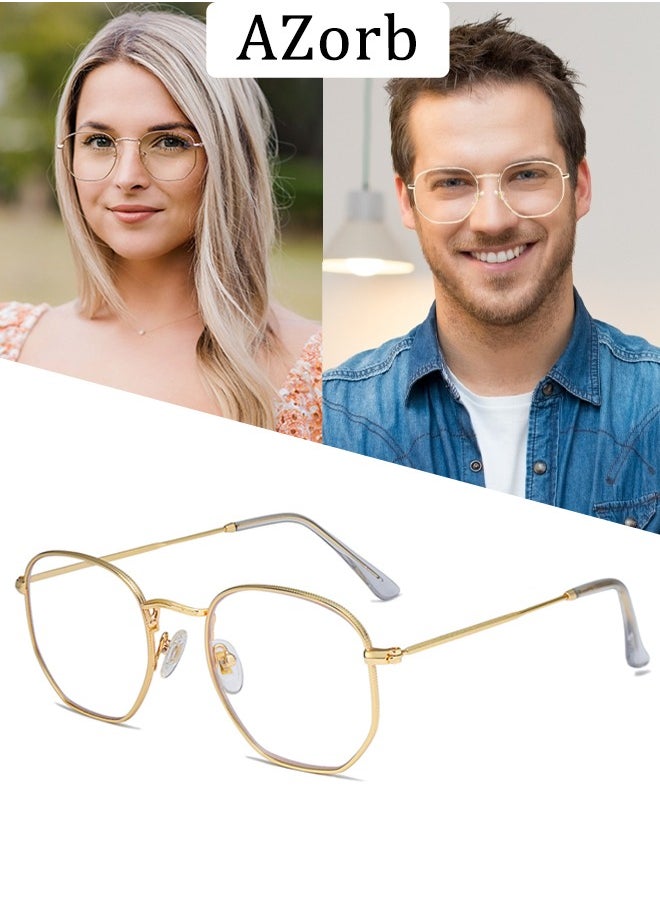 AZorb - Metal Blue Light Glasses for men women Square Clear Lens eyeglasses Anti blue light blocking eye glasses for Reading Gaming Computer Phone Gold - Image 1