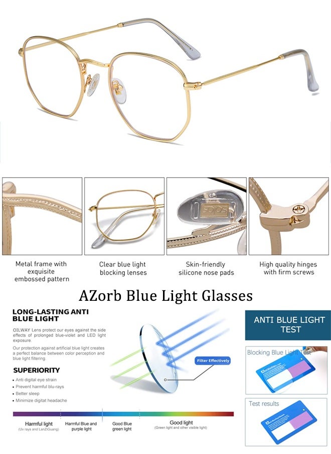 AZorb - Metal Blue Light Glasses for men women Square Clear Lens eyeglasses Anti blue light blocking eye glasses for Reading Gaming Computer Phone Gold - Image 1