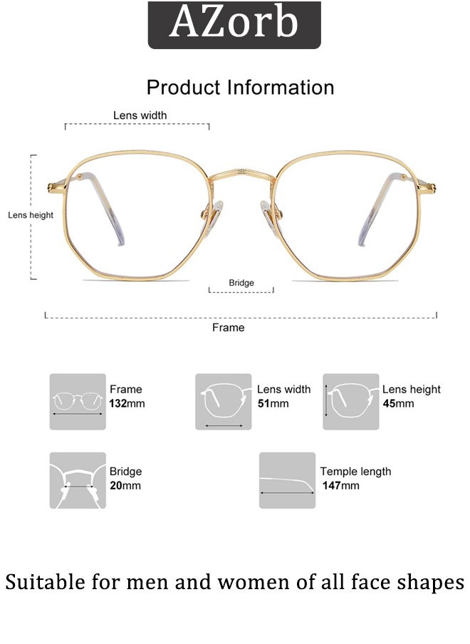 AZorb - Metal Blue Light Glasses for men women Square Clear Lens eyeglasses Anti blue light blocking eye glasses for Reading Gaming Computer Phone Gold - Image 1
