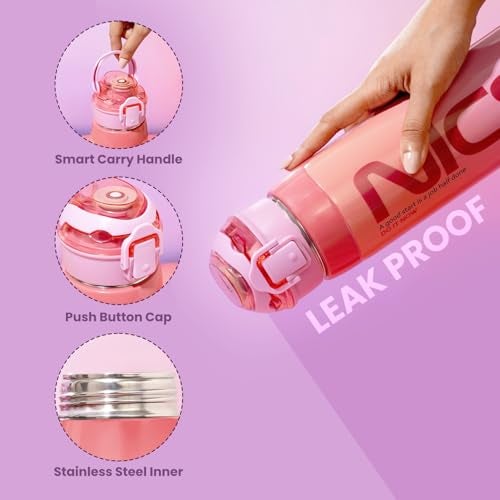 Nayasa Turbo Water Bottle 730ml | BPA Free Plastic | Leak Proof Push Button Cap | School, Office Use | Black - Image 3