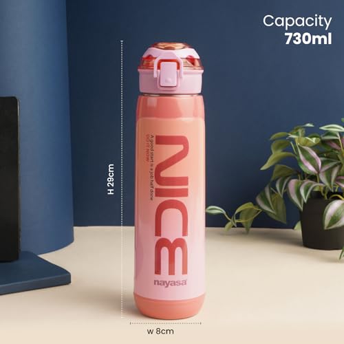 Nayasa Turbo Water Bottle 730ml | BPA Free Plastic | Leak Proof Push Button Cap | School, Office Use | Black - Image 5