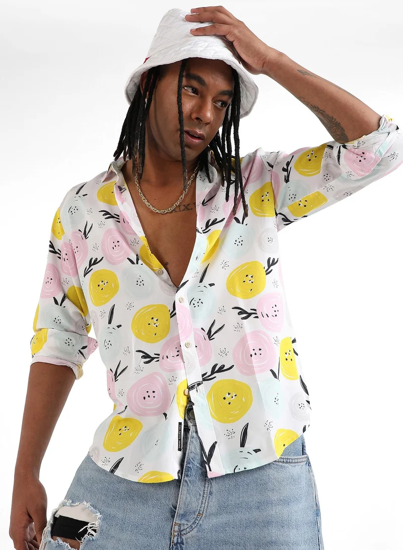 Campus Sutra Men's Ecoliva Multicolour Artistic Botanical Shirt