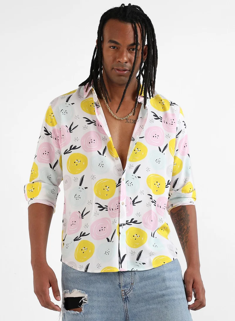 Campus Sutra Men's Ecoliva Multicolour Artistic Botanical Shirt