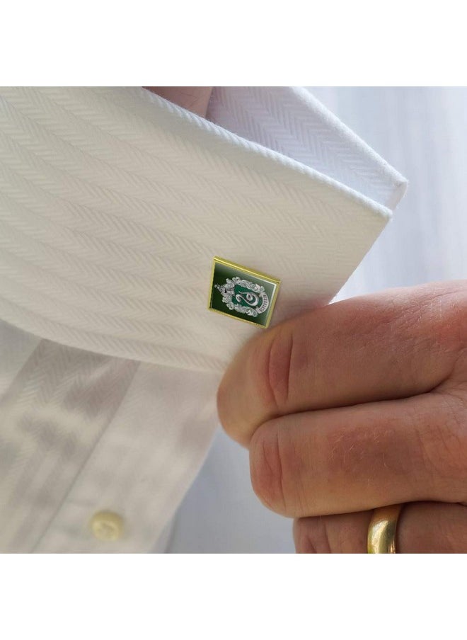 GRAPHICS & MORE - Harry Potter Slytherin Painted Crest Square Cufflink Set Gold Color - Image 1