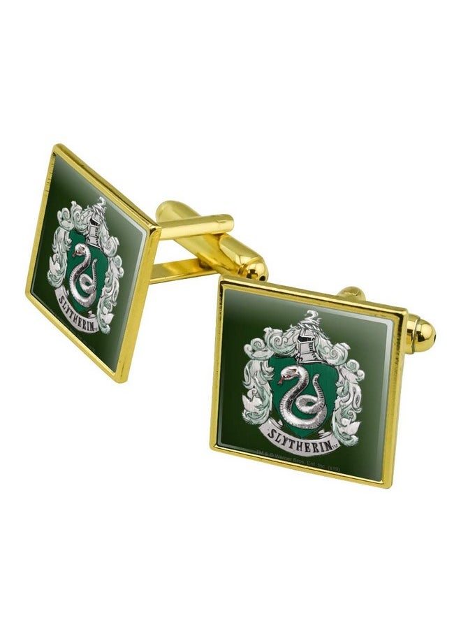 GRAPHICS & MORE - Harry Potter Slytherin Painted Crest Square Cufflink Set Gold Color - Image 1
