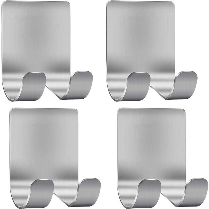 STAINLESS STEEL SHOWERHOOK HANGER STAND ADHESIVE HEAVY DUTY UTILITY STORAGE HOOKS BATHROOM KITCHEN ORGANISER PACK OF 4