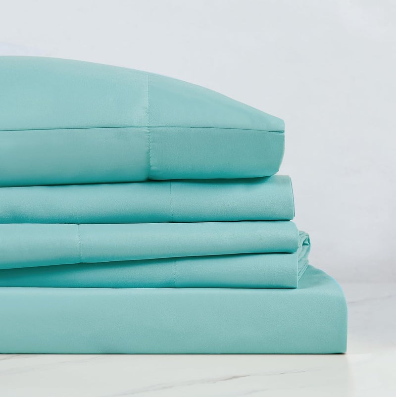 TRULY SOFT Everyday Sheet Set Turquoise Polyester 4-Piece King Sheet Set, Solid Color Themed, Adult Bedding, Oeko-TEX Certified - Image 3