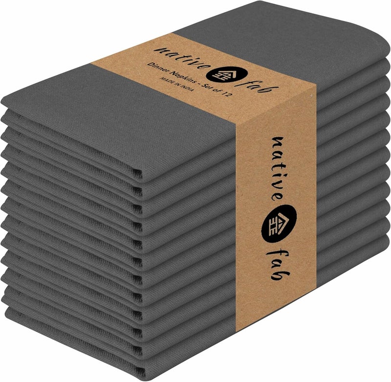 Native Fab Cloth Napkin Set of 12 100 Cotton Washable Reusable Dinner Cloth Napkin 17x17 inches Table Decor Napkins for Dinner Events Gray - Image 1