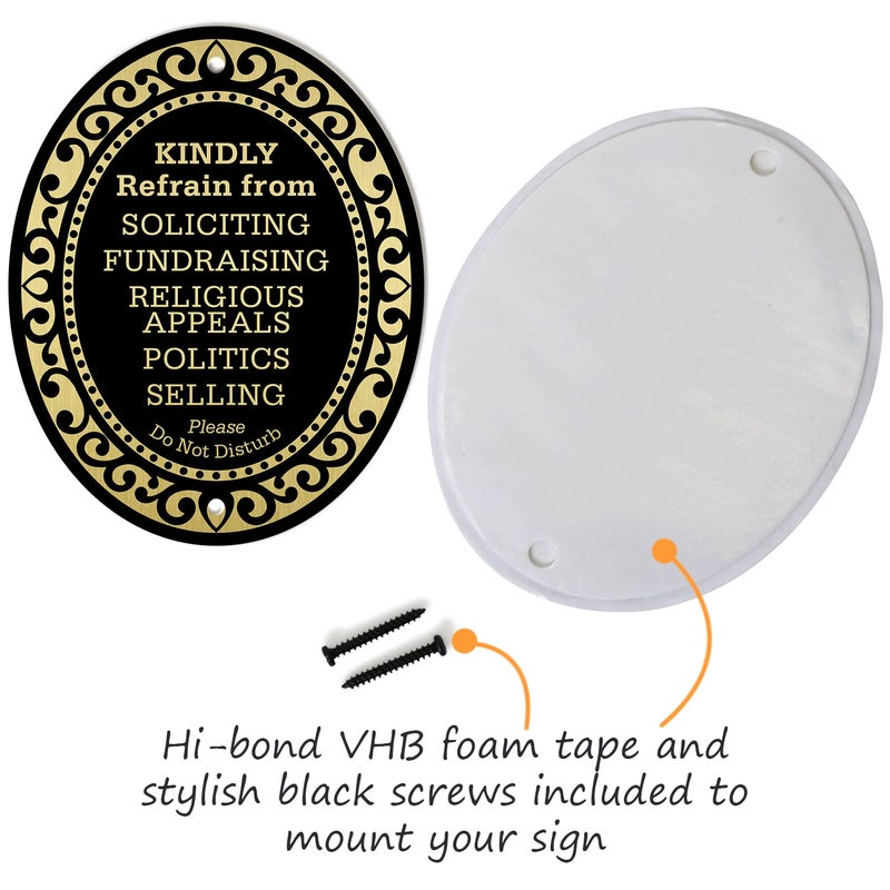 SmartSign Premium No Soliciting Sign, Kindly Refrain from Soliciting Fundraising Religious Appeals Politics Selling Please Do Not Disturb Door Sign | 4" x 5" Aluminum, Self Adhesive, Made in USA - Image 2