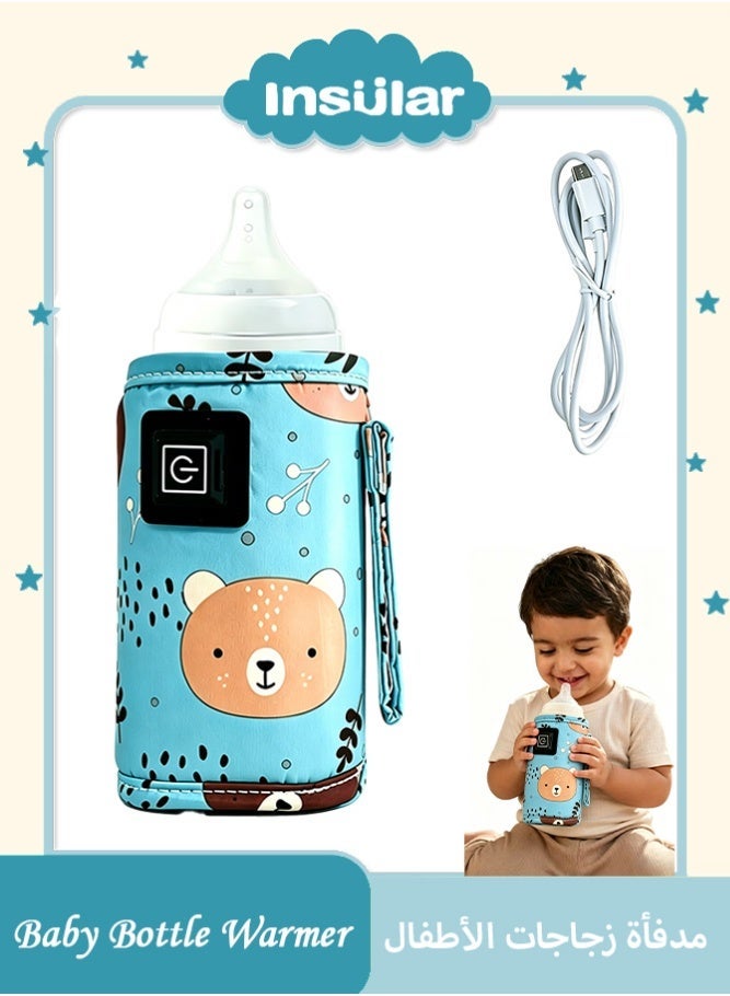 insular Blue Bear Portable Baby Milk Warmer, 3 Temperature Settings 65℃/55℃/45℃, USB Bottle Heater for Breastmilk & Formula, Universal Fit for Most Bottles - Image 1