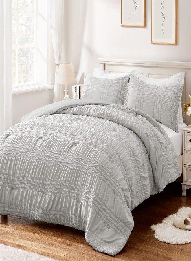 BYSURE Seersucker Quick-Dry Summer Comforter Set 3 Pieces(Grey, Queen), Non Plastered on Skin When Sweat, Breathable Lightweight Bedding for Hot Sleeper & Night Flashes - Image 1