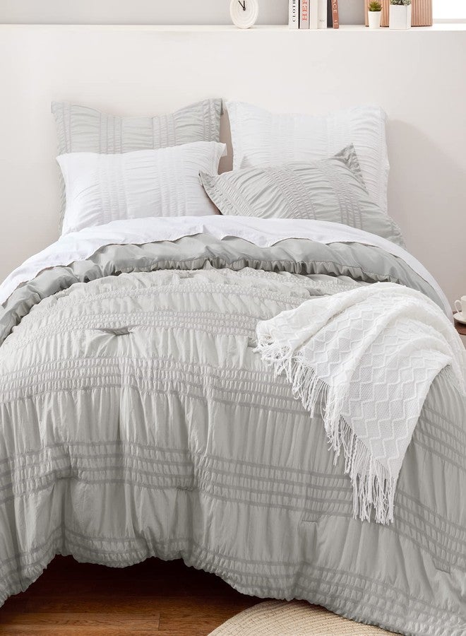 BYSURE Seersucker Quick-Dry Summer Comforter Set 3 Pieces(Grey, Queen), Non Plastered on Skin When Sweat, Breathable Lightweight Bedding for Hot Sleeper & Night Flashes - Image 2