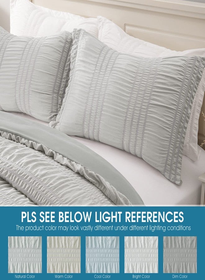 BYSURE Seersucker Quick-Dry Summer Comforter Set 3 Pieces(Grey, Queen), Non Plastered on Skin When Sweat, Breathable Lightweight Bedding for Hot Sleeper & Night Flashes - Image 4