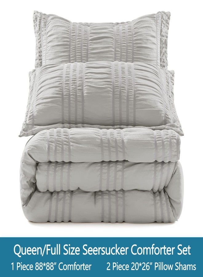 BYSURE Seersucker Quick-Dry Summer Comforter Set 3 Pieces(Grey, Queen), Non Plastered on Skin When Sweat, Breathable Lightweight Bedding for Hot Sleeper & Night Flashes - Image 3