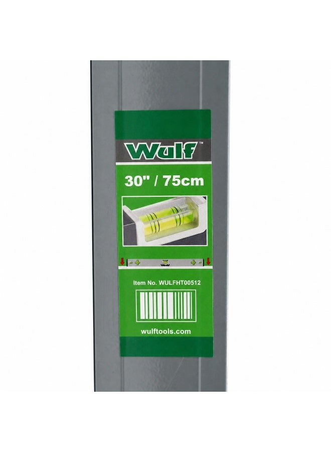 WULF 30 Inch Aluminum Spirit Level with 3 Bubble Vials, Heavy Duty Measuring Level Tool for Construction, Carpentry, Wall Alignment, DIY Projects & Professional Workshop Use - Image 2