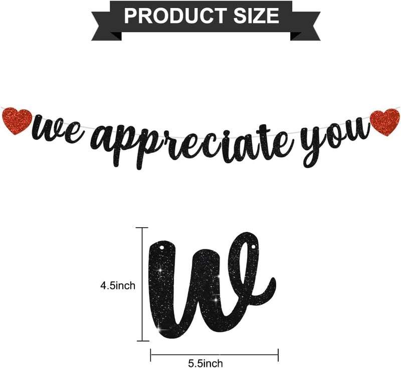 BEISHIDA Black We Appreciate You Banner No DIY Employee Appreciation for Office Party Decorations Thank You for Employee Teacher Doctor Nurse Staff - Image 2