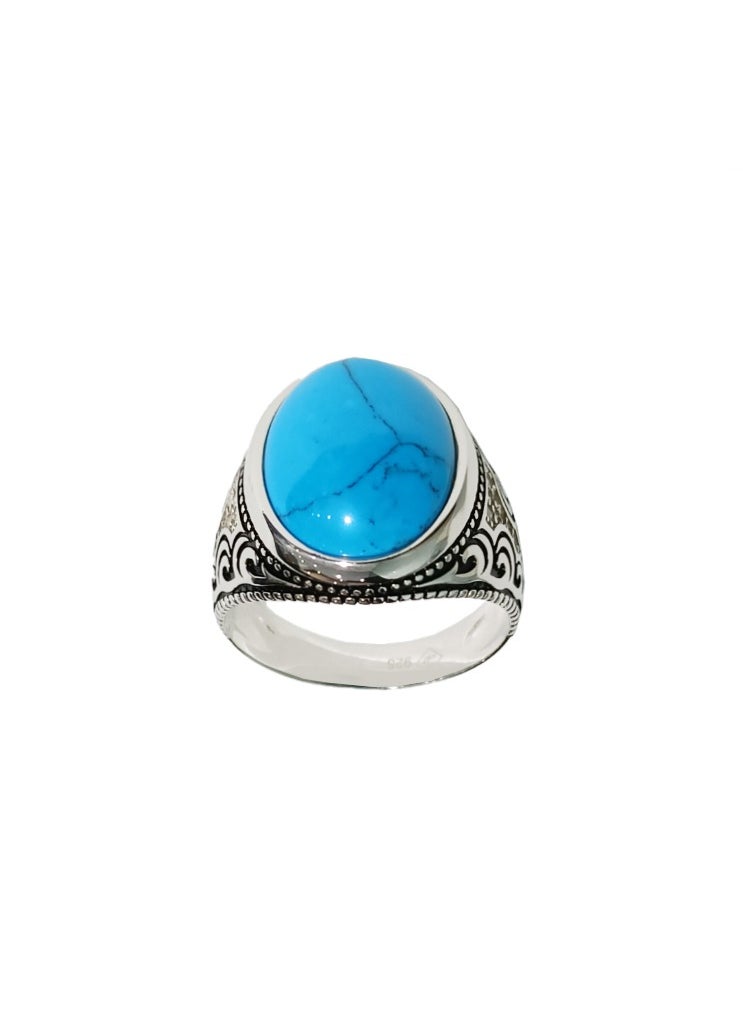AK Jewels - 925 SILVER CZ RHODIUM TURQUOISE RING - Image 1