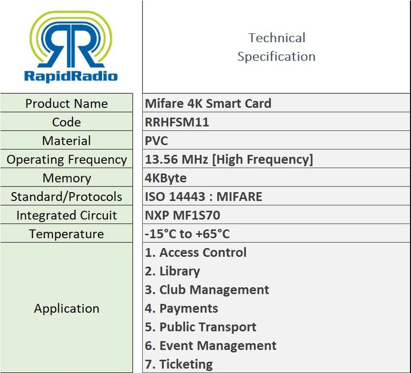 RapidRadio RRHFSM11 1356 MHz ISO 14443 MIFARE NXP MF1S70 PVC Blank Classic 4K HF White RFID Smart Card Pack of 10 - Image 5