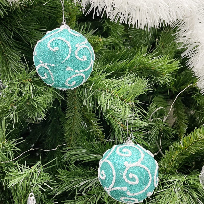 allgala allgala 12 Pack 3 Inch Christmas Tree Ornament Balls-Glitter Decorated Foam Large Xmas Ball-Turquoise  - Image 3