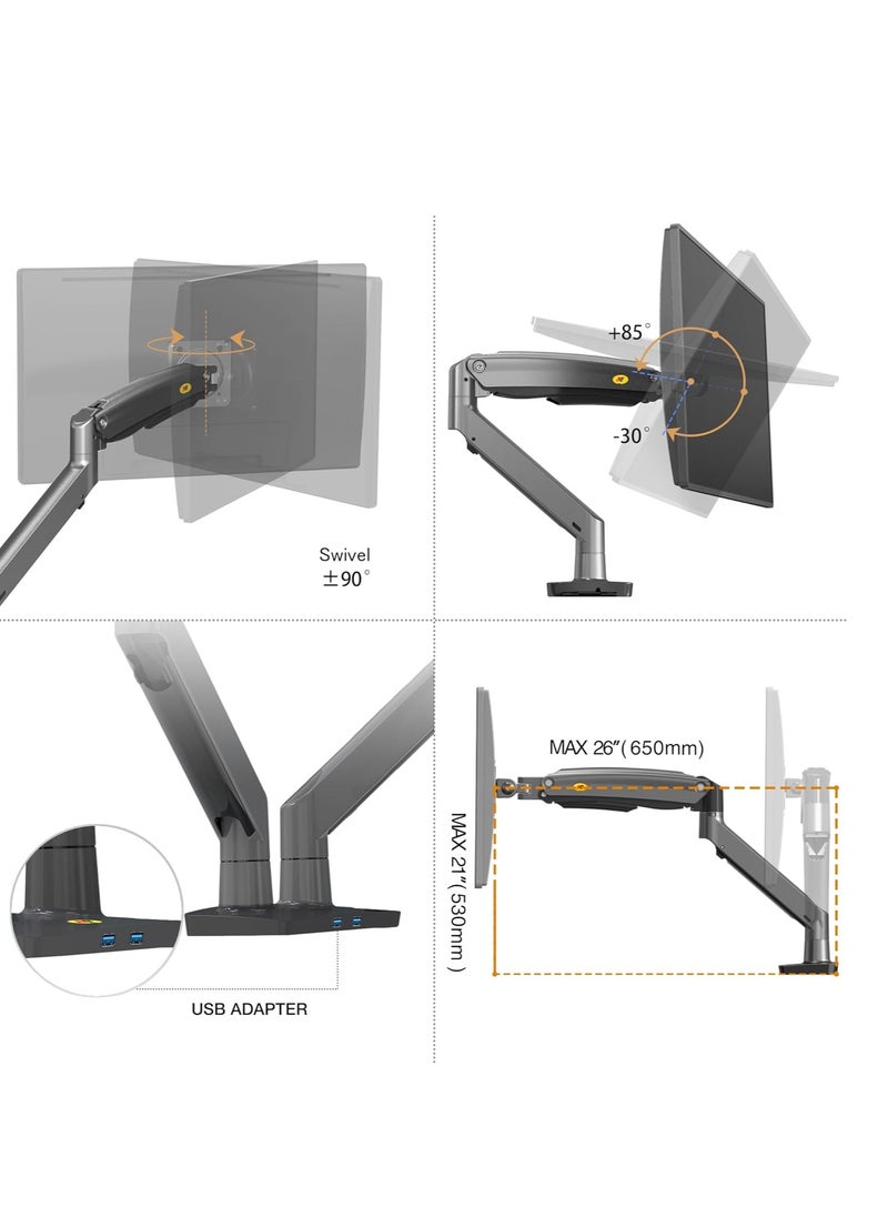 NB NORTH BAYOU - Dual Monitor Desk Mount Stand Full Motion Swivel Computer Monitor Arm Fits 2 Screens up to 32'' with Load Capacity 6.6~26.4lbs for Each Monitor F195A - Image 1