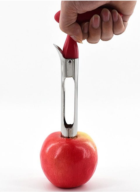 Stainless Steel Fruit Extractor Portable ,Sturdy Apple Core Remover with Sharp Serrature Red