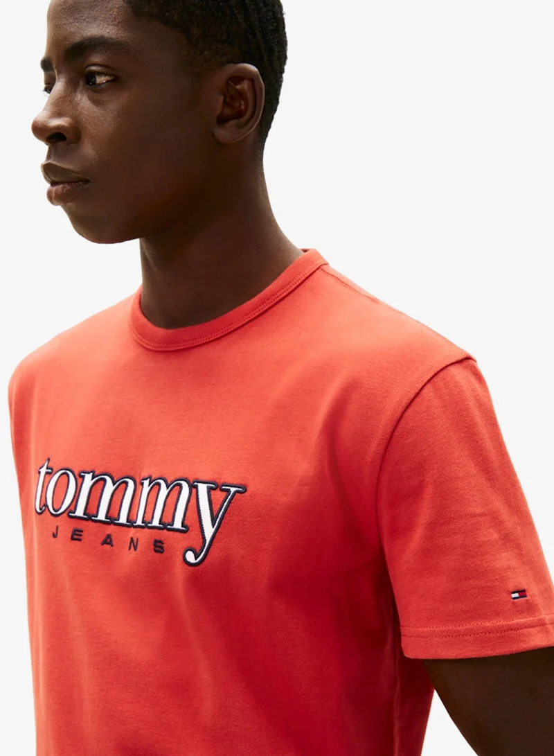 Tommy Jeans Terracotta Red Appliq Graphic Crew Neck T-Shirt for Men | Best Price UAE