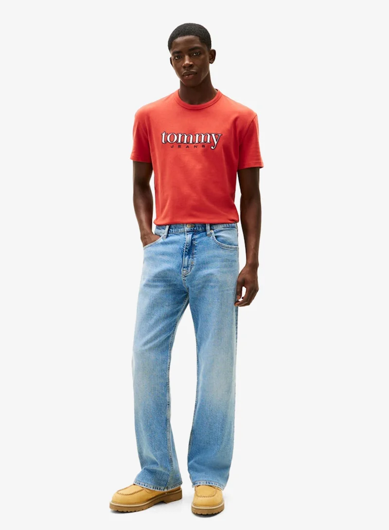 Tommy Jeans Terracotta Red Appliq Graphic Crew Neck T-Shirt for Men | Best Price UAE
