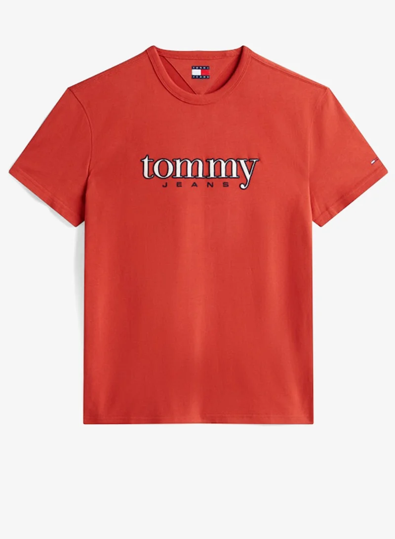 Tommy Jeans Terracotta Red Appliq Graphic Crew Neck T-Shirt for Men | Best Price UAE