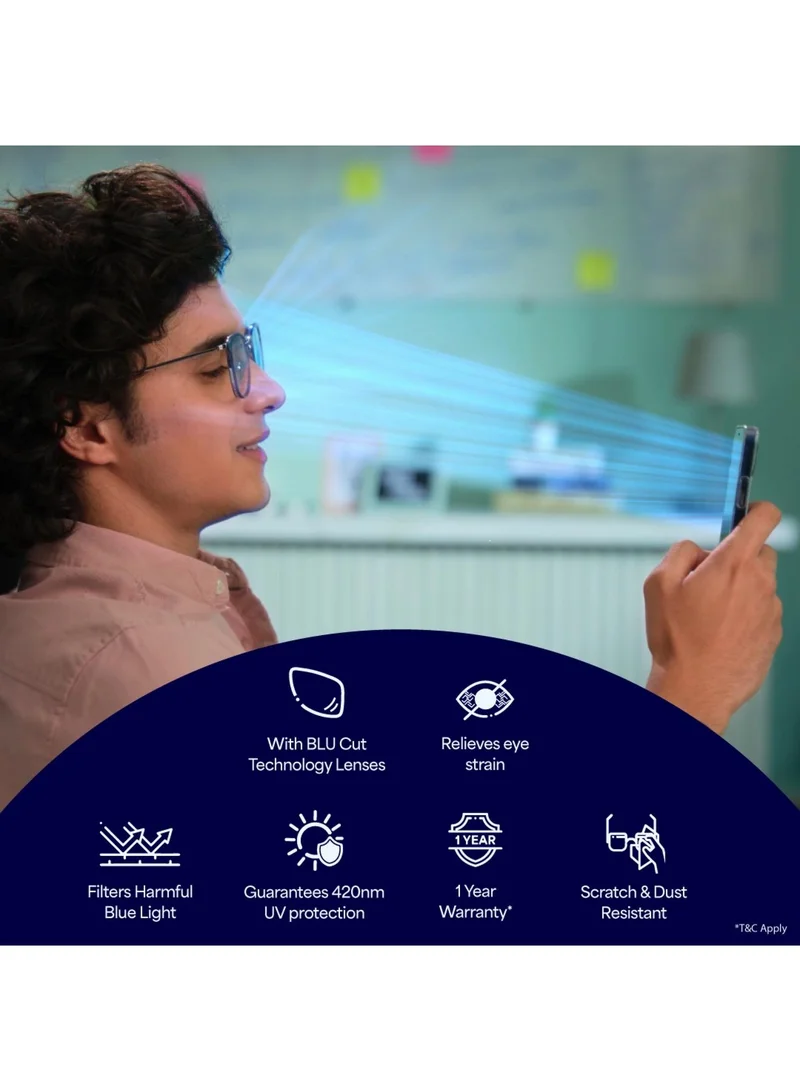 Lenskart Blu LENSKART BLU | Zero Power Blue Cut Computer Glasses | Anti Glare, Lightweight &amp; Blocks Harmful Rays | UV Protection Specs | Transparent Black | Men &amp; Women | Large | LB E16063