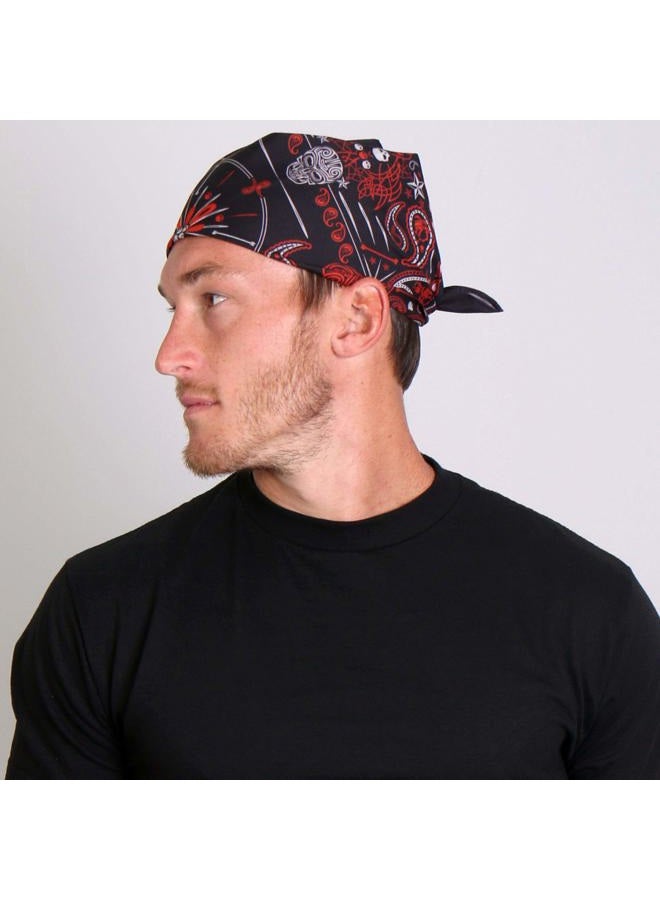 Hot Leathers Paisley Skulls Bandana (Black/Red, 21" x 21") - Image 2