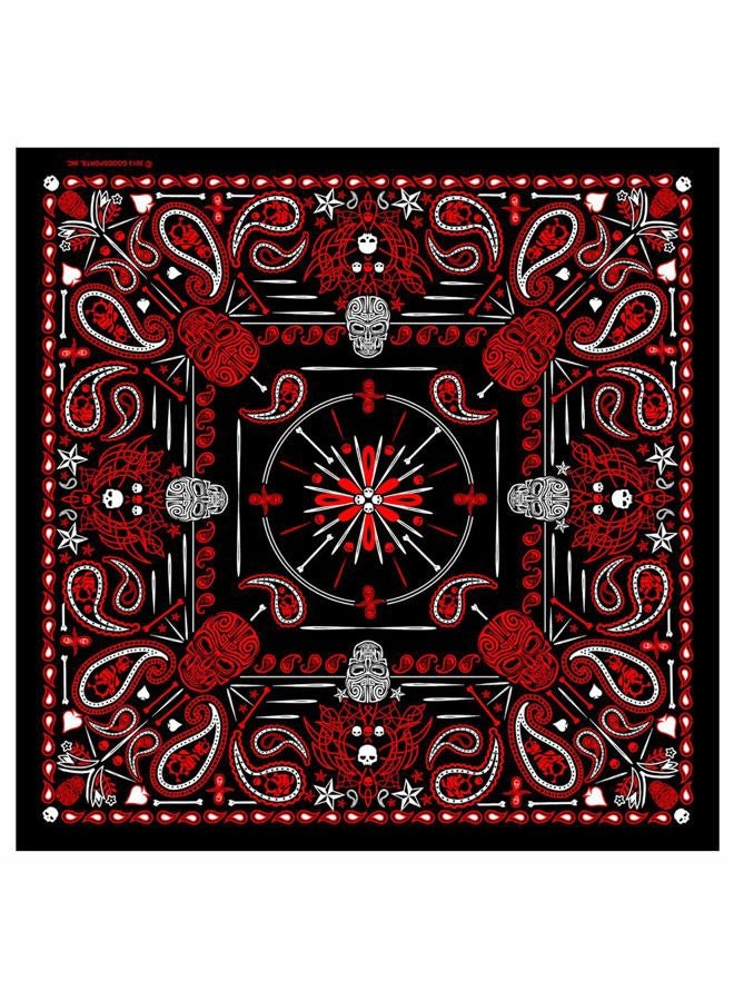 Hot Leathers Paisley Skulls Bandana (Black/Red, 21" x 21") - Image 1