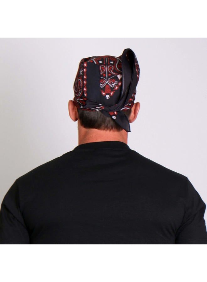 Hot Leathers Paisley Skulls Bandana (Black/Red, 21" x 21") - Image 3