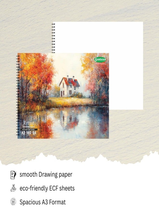 Sundaram دفتر رسم سوندارام A3 بورق زبدة | غلاف حلزوني | 64 صفحة (32 ورقة) | 42 × 29.5 سم | عادي | عبوة من 1 (قد يختلف تصميم صفحة الغلاف) - Image 4