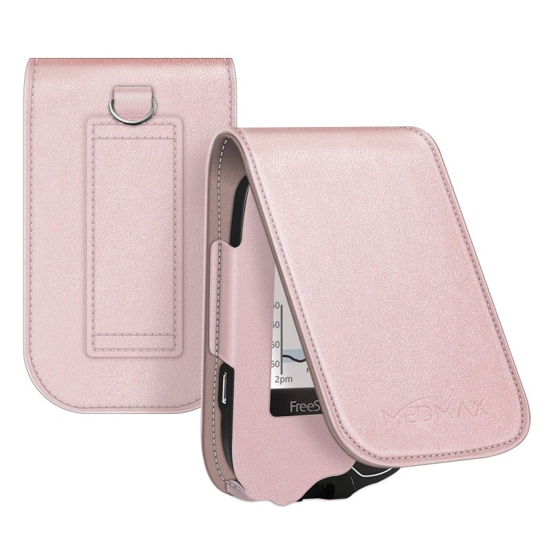 PU Leather Protective Case for Freestyle Libre 3 2 Libre Reader Lightweight Shockproof Diabetic Storage Carrying Case with Carabiner Clip and Handle Rose Gold