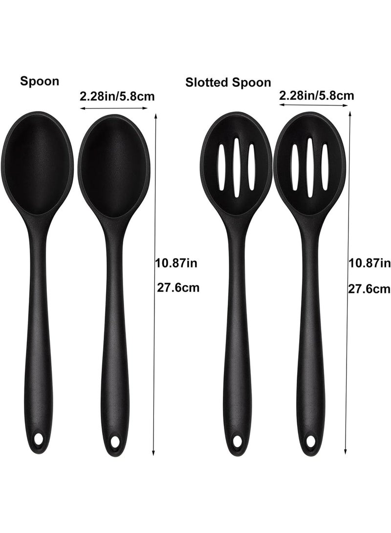 4 Pcs Silicone Spoons for Cooking 10.6 Inch Large Nonstick Serving Spoons Heat Resistant Slotted Spoon for Mixing & Stirring Kitchen Cooking Utensils, Dishwasher Safe(Black) - Image 2