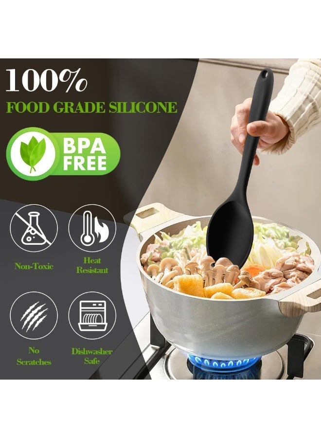 4 Pcs Silicone Spoons for Cooking 10.6 Inch Large Nonstick Serving Spoons Heat Resistant Slotted Spoon for Mixing & Stirring Kitchen Cooking Utensils, Dishwasher Safe(Black) - Image 3