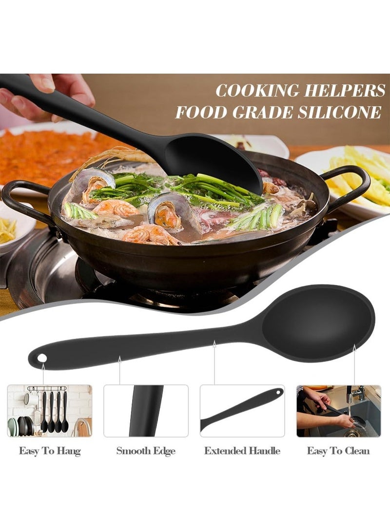 4 Pcs Silicone Spoons for Cooking 10.6 Inch Large Nonstick Serving Spoons Heat Resistant Slotted Spoon for Mixing & Stirring Kitchen Cooking Utensils, Dishwasher Safe(Black) - Image 4