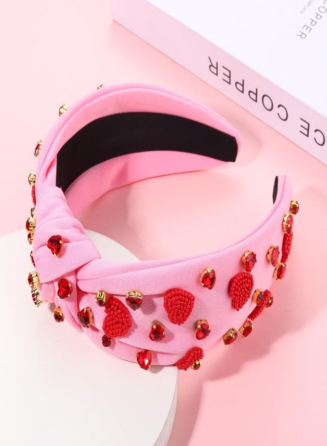 بودرير طوق رأس عيد الحب من بوديرير، طوق رأس مزين بالخرز على شكل قلب أحمر وردي، طوق رأس مرصع بالكريستال، طوق رأس معقود، إكسسوار شعر لحفلة عيد الحب (قلب مزين بالخرز باللونين الوردي والأحمر) - Image 3