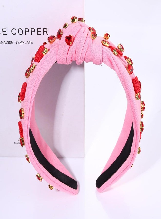 بودرير طوق رأس عيد الحب من بوديرير، طوق رأس مزين بالخرز على شكل قلب أحمر وردي، طوق رأس مرصع بالكريستال، طوق رأس معقود، إكسسوار شعر لحفلة عيد الحب (قلب مزين بالخرز باللونين الوردي والأحمر) - Image 2