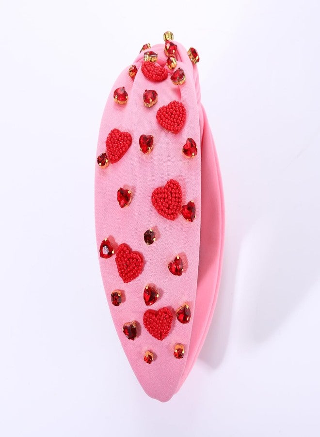 بودرير طوق رأس عيد الحب من بوديرير، طوق رأس مزين بالخرز على شكل قلب أحمر وردي، طوق رأس مرصع بالكريستال، طوق رأس معقود، إكسسوار شعر لحفلة عيد الحب (قلب مزين بالخرز باللونين الوردي والأحمر) - Image 4