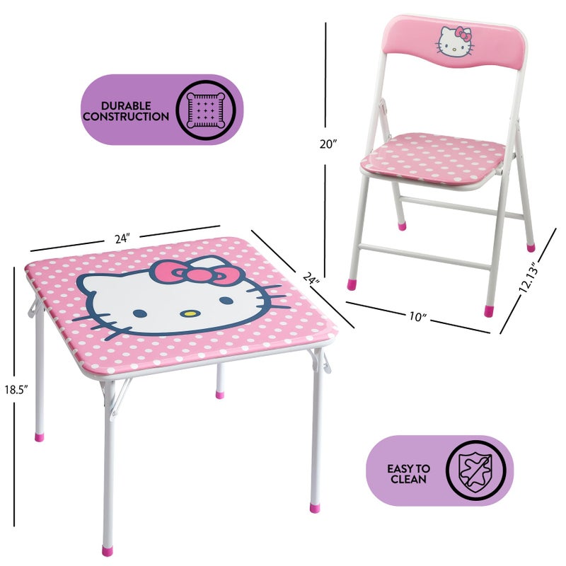 Idea Nuova Hello Kitty Kids Activity Table and Chair Set, 3-Piece Square Table with 2 Folding Chairs, Sanrio Character Design,Furniture Set for Ages 3+ - Image 3
